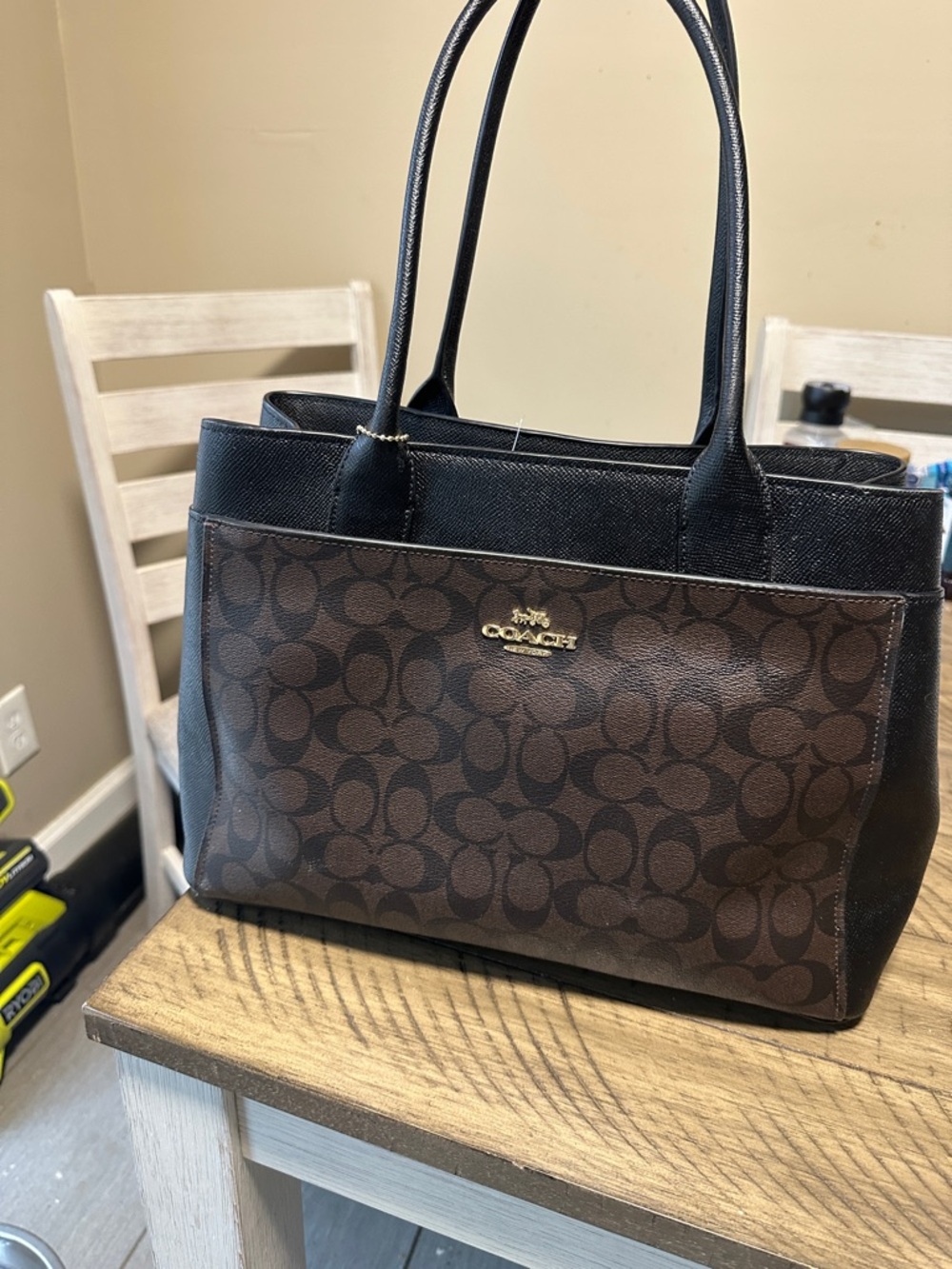 Coach Brown and Black Signature Tote